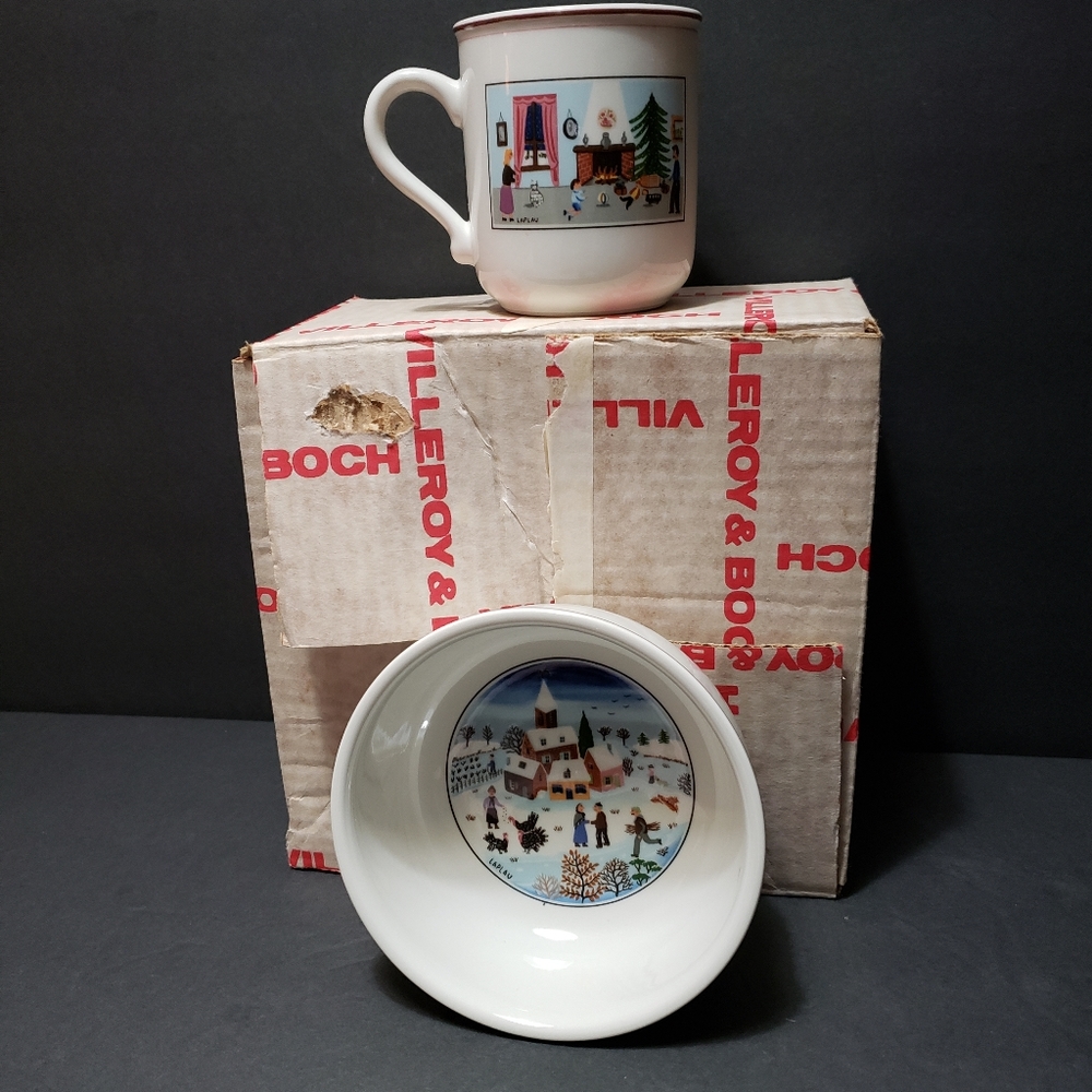 NEW! Set Of 2 VILLEROY & BOCH "Naif Christmas" (Mug & Cereal/Soup/ Fruits Bowl)